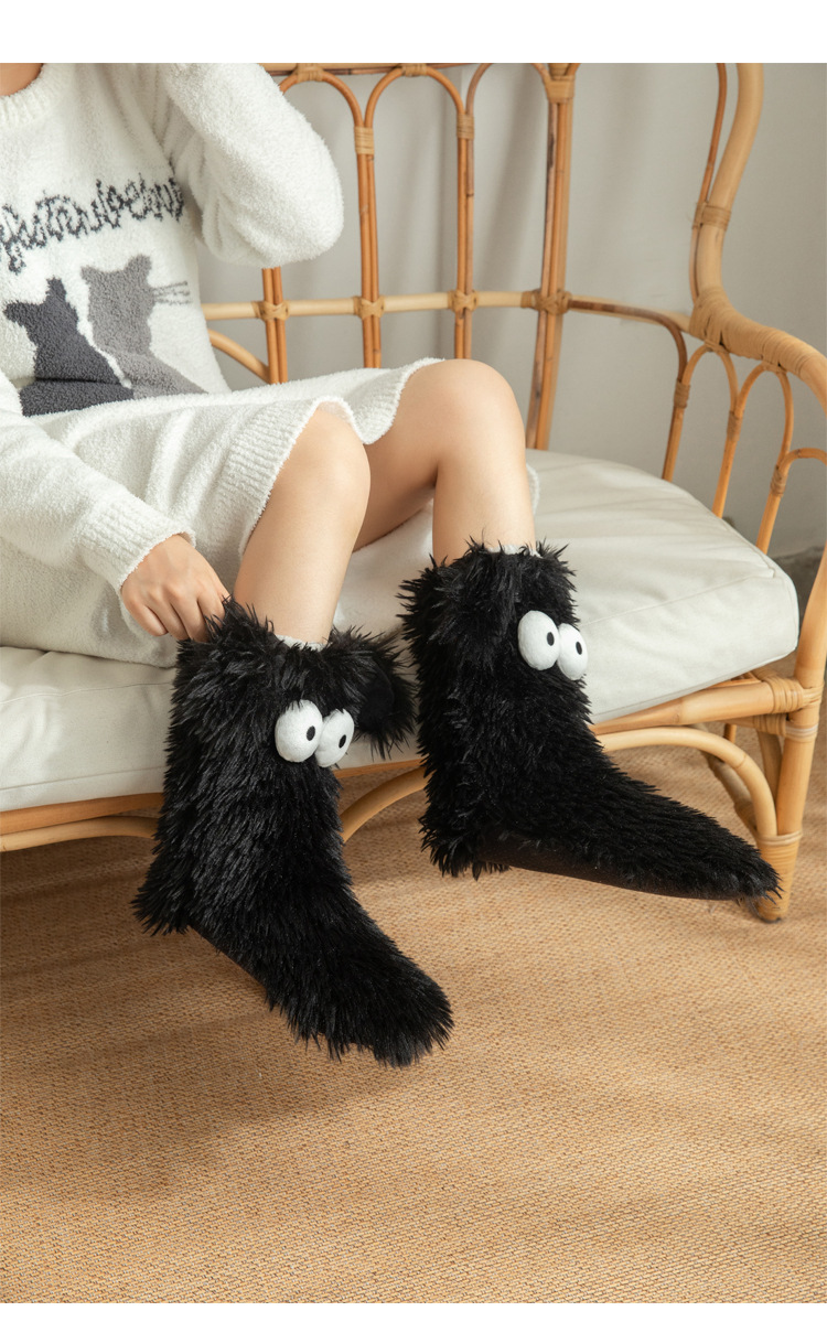 Womens Winter Cartoon Slipper Socks with Big Eyes Non-slip Floor Socks